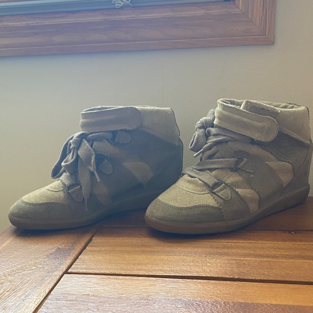 Isabel Marant Olive Green Wedge Sneakers